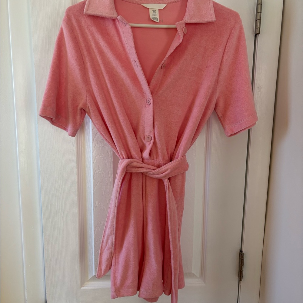 Pink Button-Up Romper with Belt